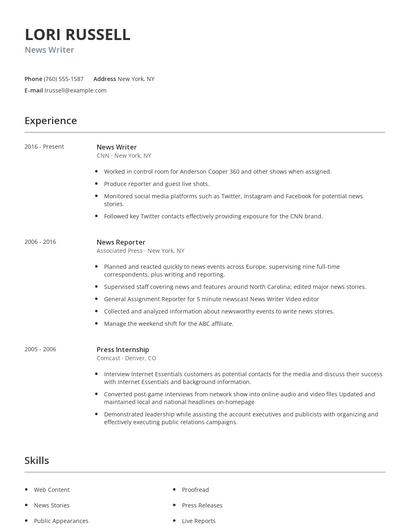 News Writer Resume