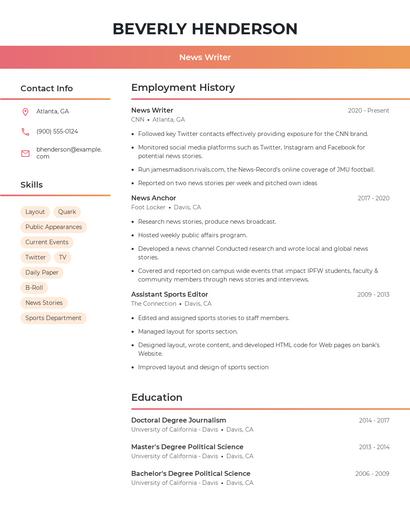 News Writer Resume