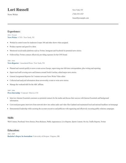 News Writer Resume