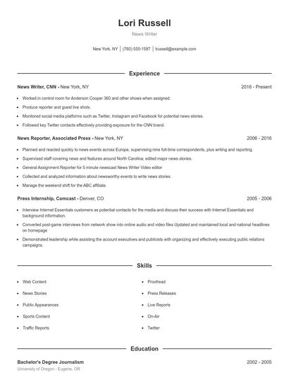 News Writer Resume