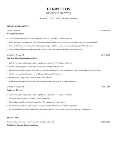Newscast Director Resume