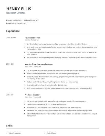 Newscast Director Resume