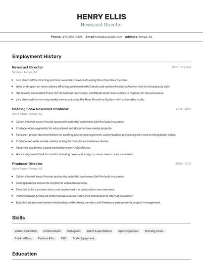 Newscast Director Resume