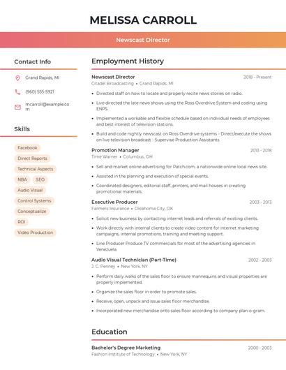 Newscast Director Resume