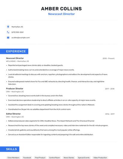 Newscast Director Resume