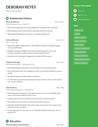 Newscast Director Resume