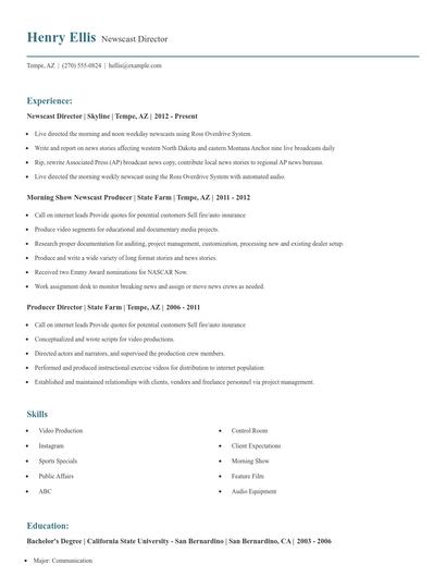 Newscast Director Resume