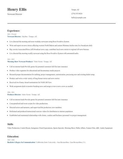 Newscast Director Resume