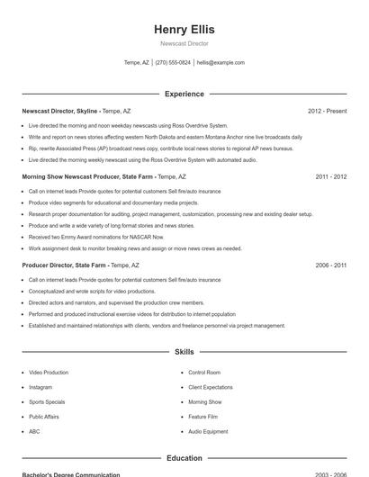 Newscast Director Resume