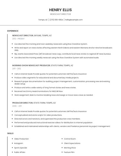 Newscast Director Resume