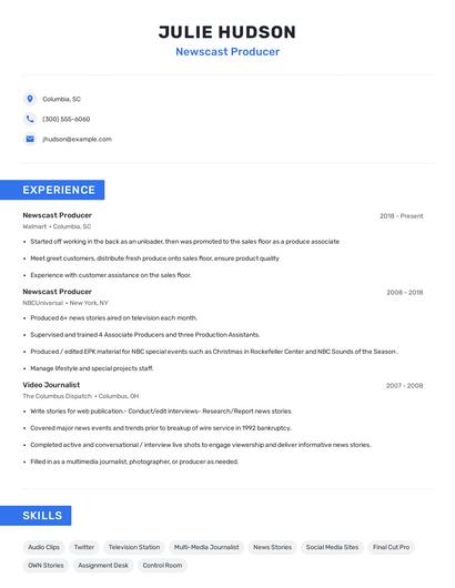 Newscast Producer Resume