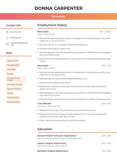 Newscaster Resume