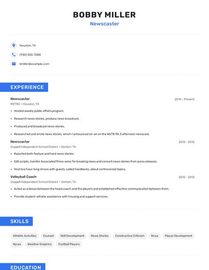 Newscaster Resume
