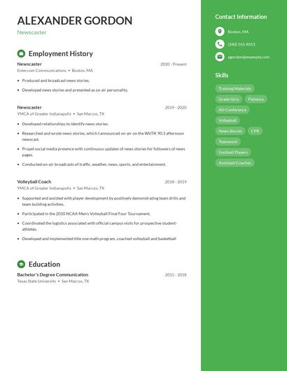 Newscaster Resume