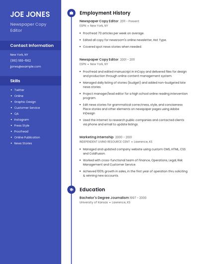 Newspaper Copy Editor Resume