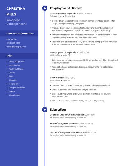 Newspaper Correspondent Resume