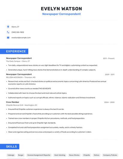 Newspaper Correspondent Resume