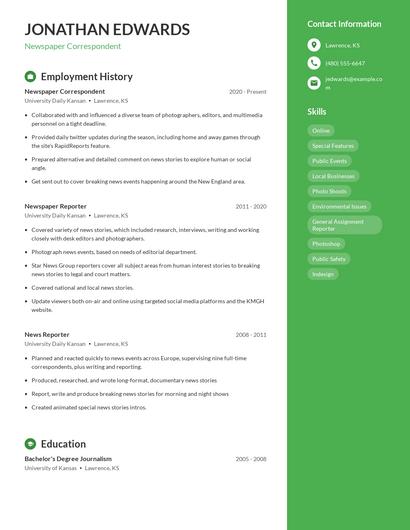 Newspaper Correspondent Resume