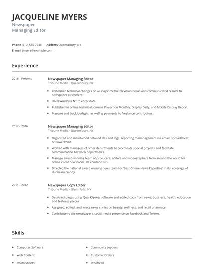 Newspaper Managing Editor Resume