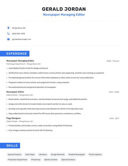 Newspaper Managing Editor Resume