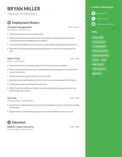 Newspaper Managing Editor Resume