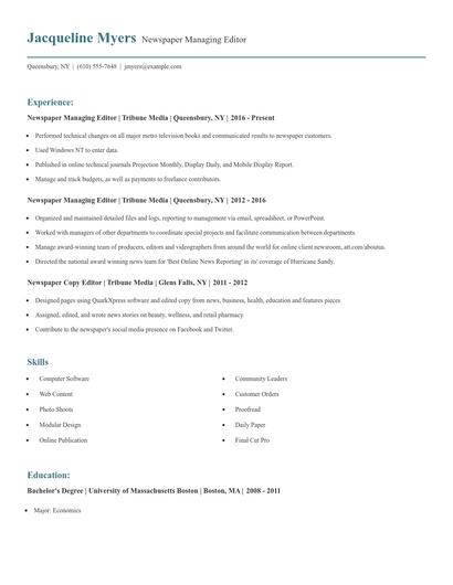 Newspaper Managing Editor Resume