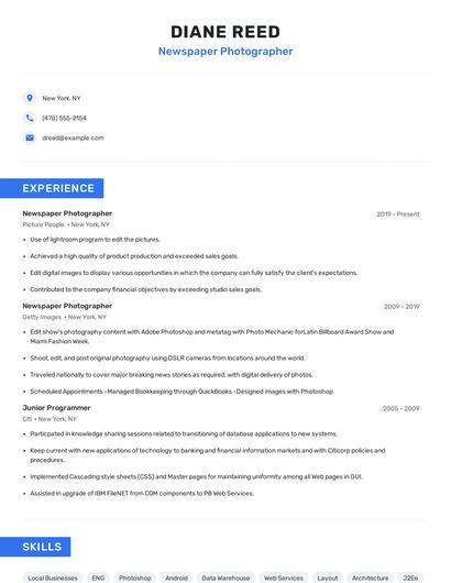 Newspaper Photographer Resume