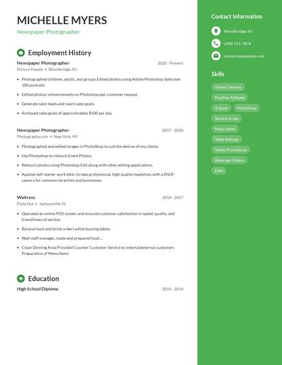 Newspaper Photographer Resume