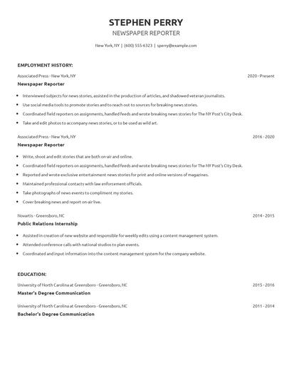 Newspaper Reporter Resume