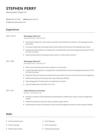Newspaper Reporter Resume