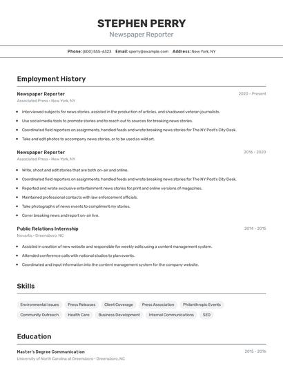 Newspaper Reporter Resume