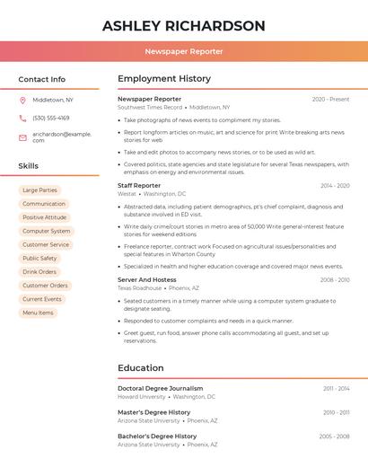 Newspaper Reporter Resume