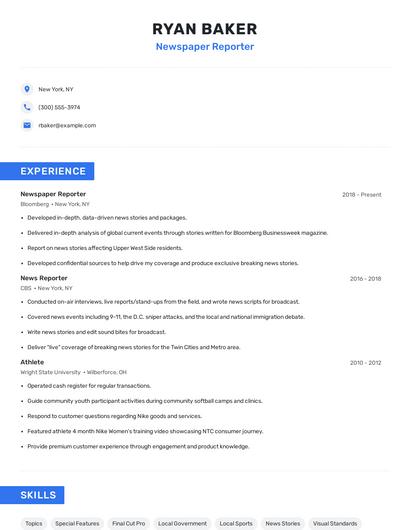 Newspaper Reporter Resume