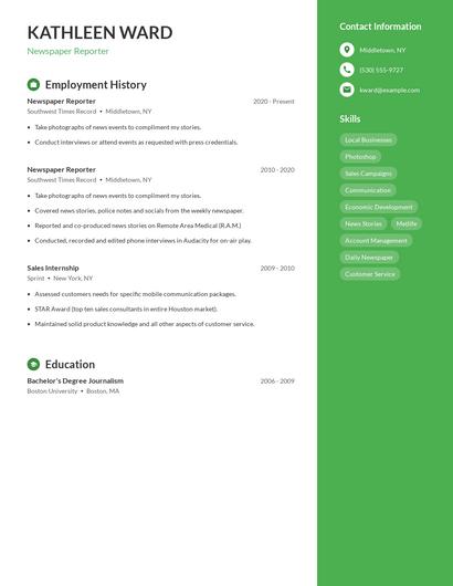 Newspaper Reporter Resume