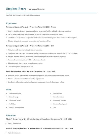 Newspaper Reporter Resume