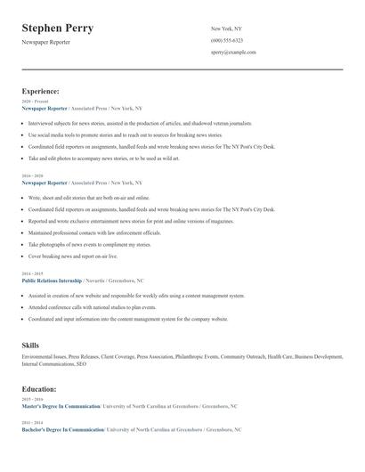 Newspaper Reporter Resume