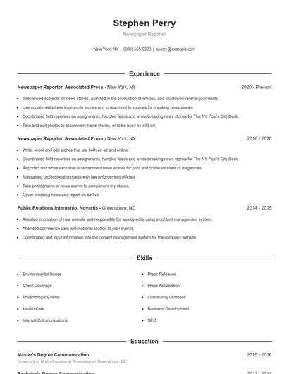 Newspaper Reporter Resume