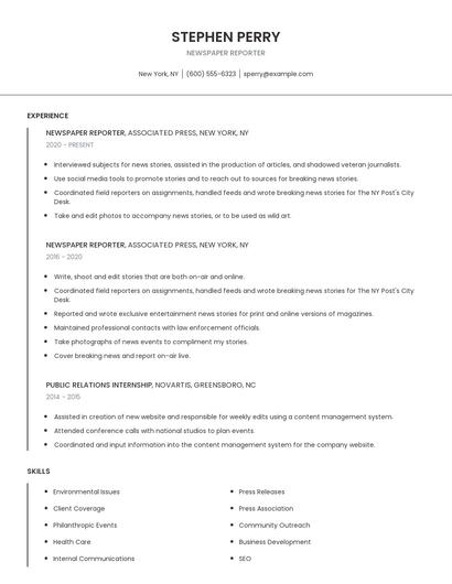 Newspaper Reporter Resume