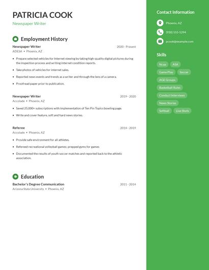 Newspaper Writer Resume