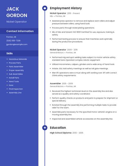 Nickel Operator Resume