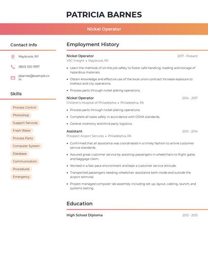 Nickel Operator Resume