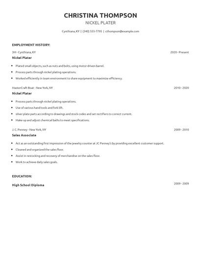 Nickel Plater Resume