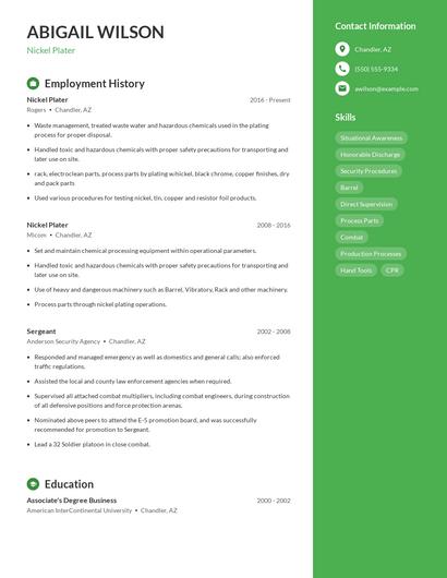 Nickel Plater Resume