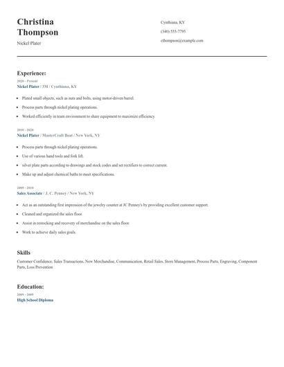 Nickel Plater Resume