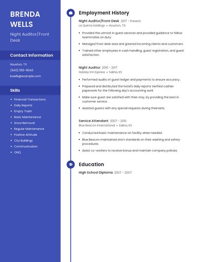 Night Auditor/Front Desk Resume