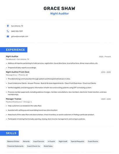 Night Auditor Resume