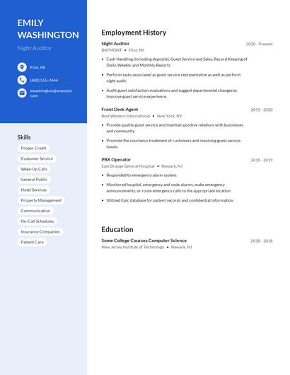 Night Auditor Resume