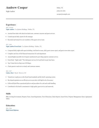 Night Auditor Resume