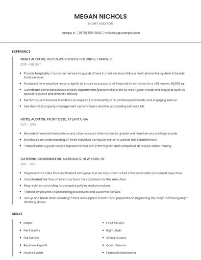 Night Auditor Resume