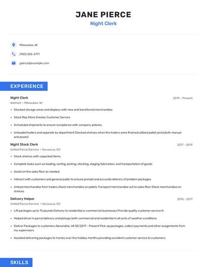Night Clerk Resume